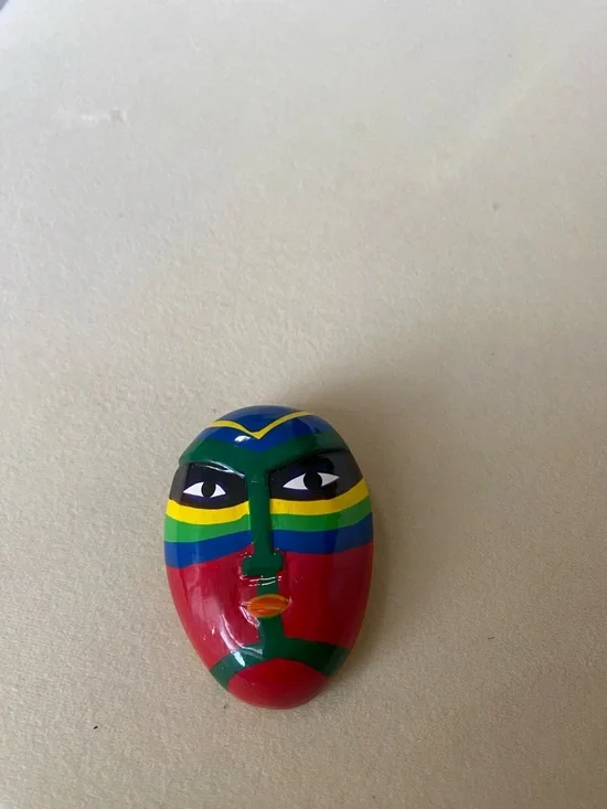 Colorful Tribal Mask Pin - Vibrant Rainbow Face - Picture 1 of 1
